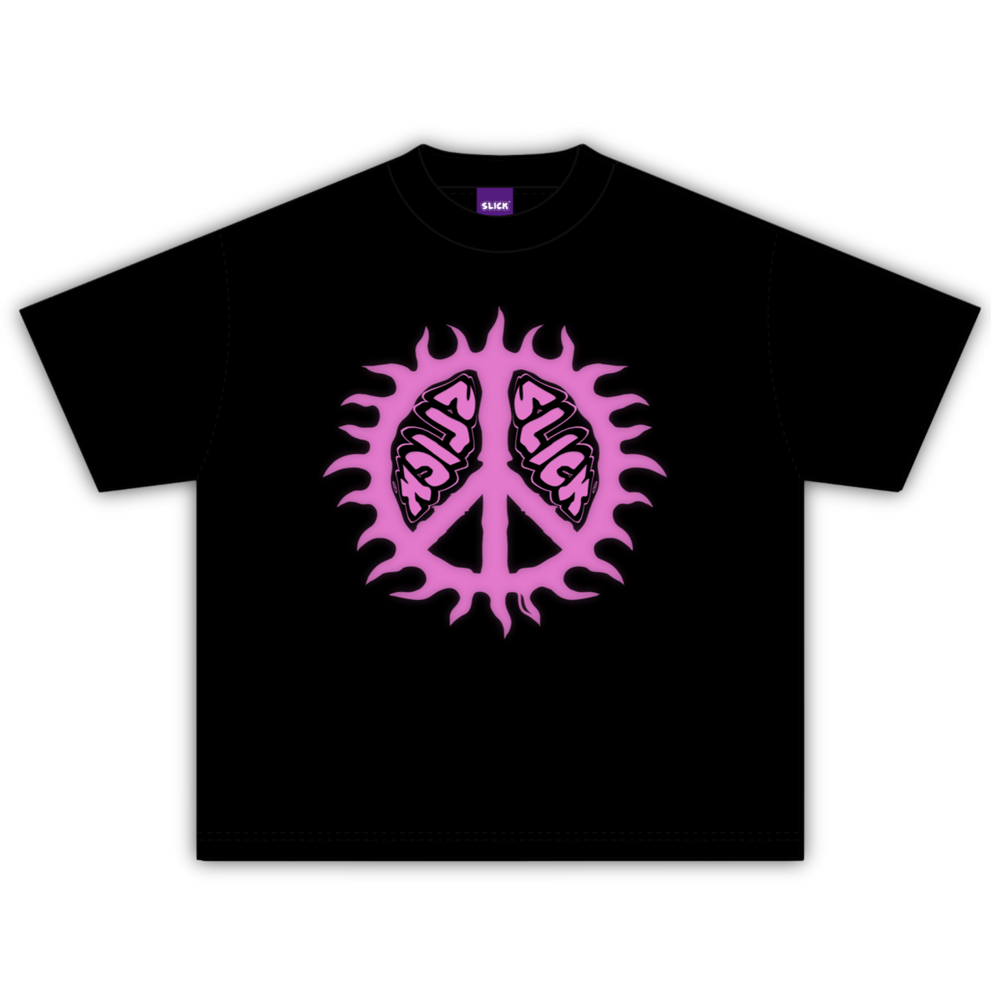 SLICK PEACE PINK BOXY TEE ON CHARCOAL BLACK