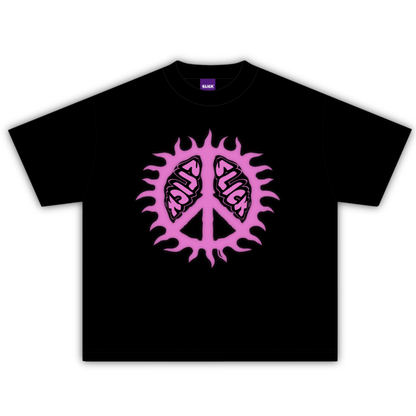 SLICK PEACE PINK BOXY TEE ON CHARCOAL BLACK