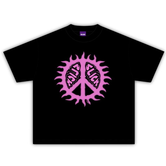 SLICK PEACE PINK BOXY TEE ON CHARCOAL BLACK