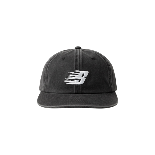 S FLAMES UNSTRUCTED CAP ON ACID WASHED BLACK