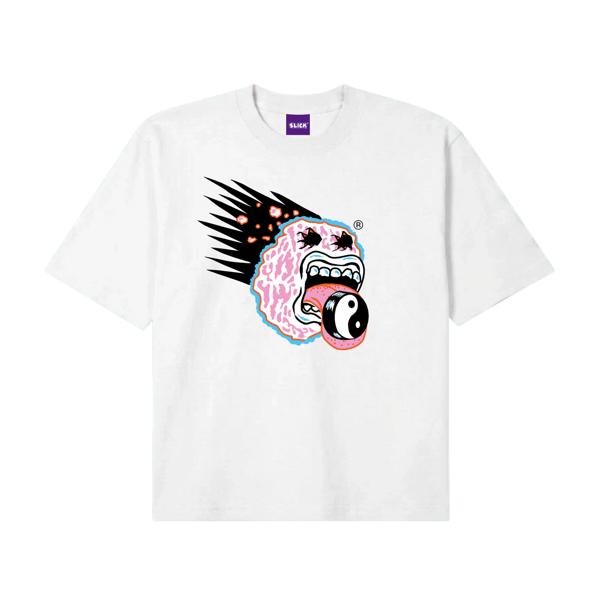 THE SLICK® FACE BOXY TEE ON WHITE