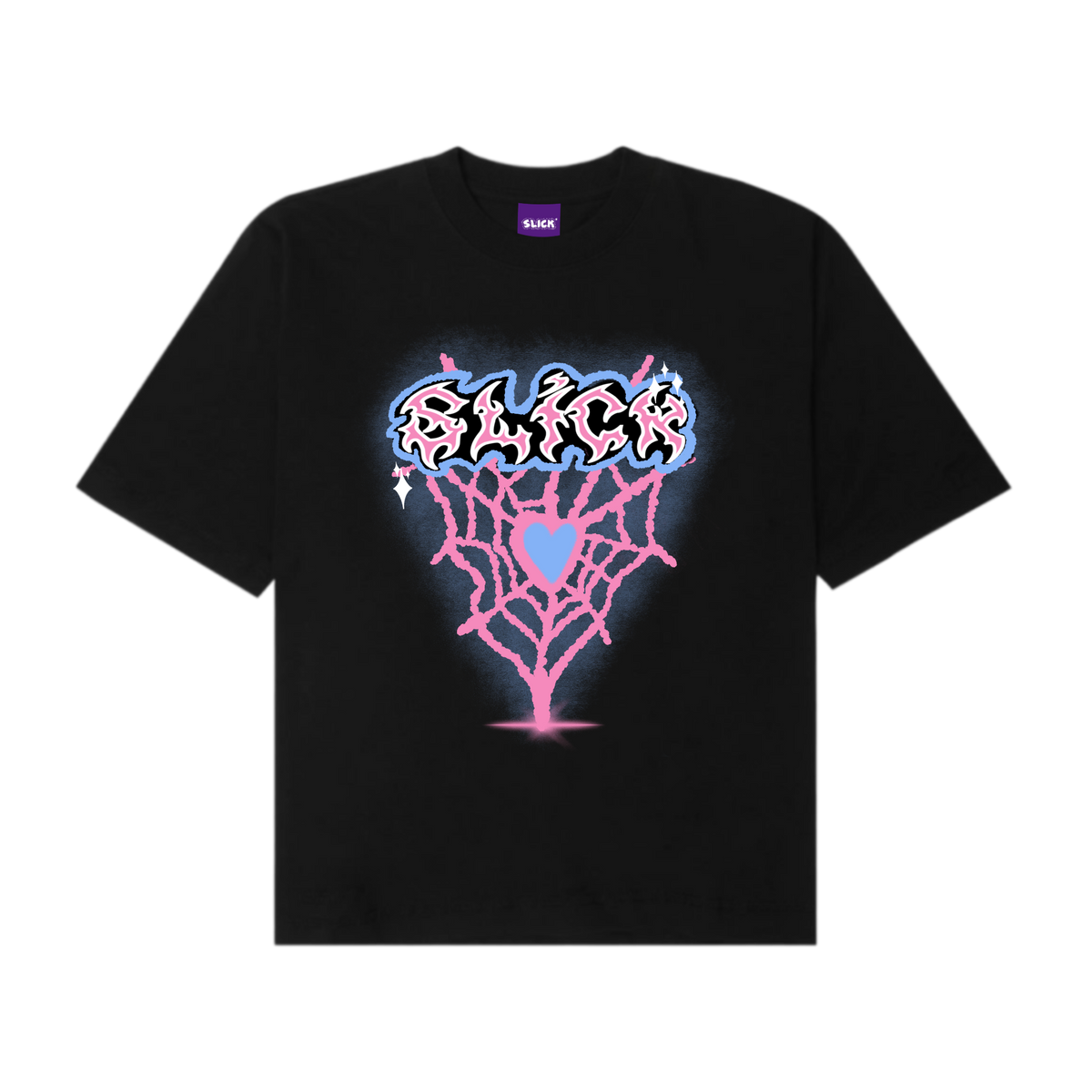 SLICK® "WEB HEARTS" TEE ON BLACK