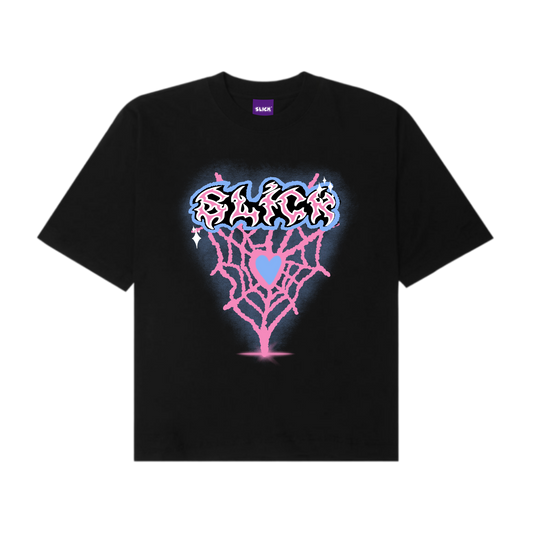 SLICK® "WEB HEARTS" TEE ON BLACK