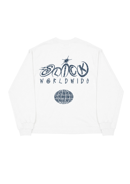 SLICK® STU MIDNIGHT SLATE  LONG SLEEVE TEE ON WHITE