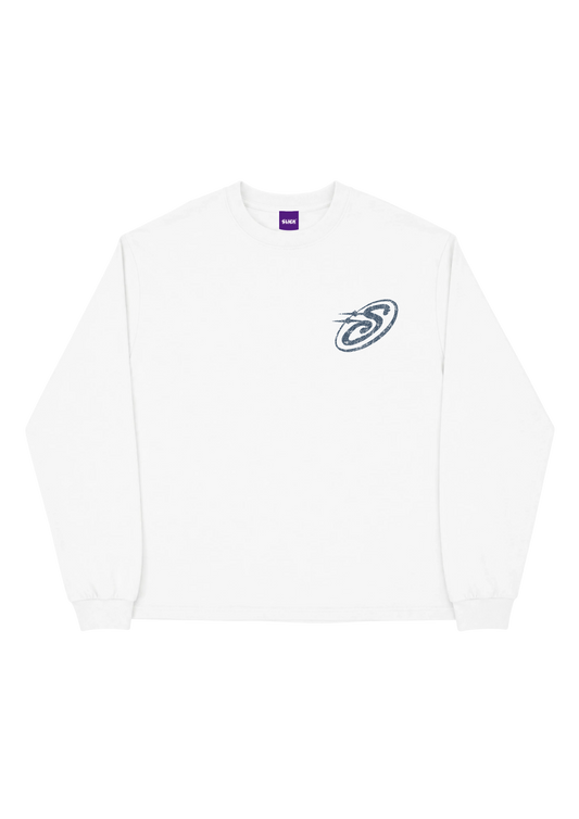 SLICK® STU MIDNIGHT SLATE  LONG SLEEVE TEE ON WHITE