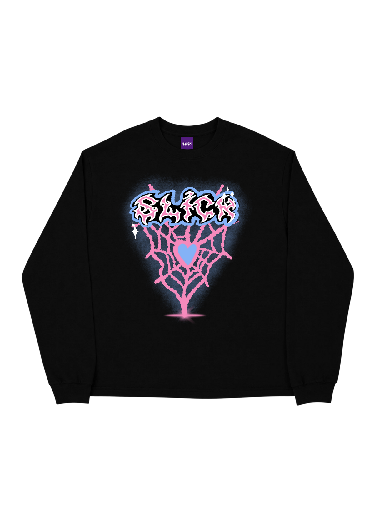 SLICK® WEB HEARTS LONG SLEEVE TEE ON BLACK