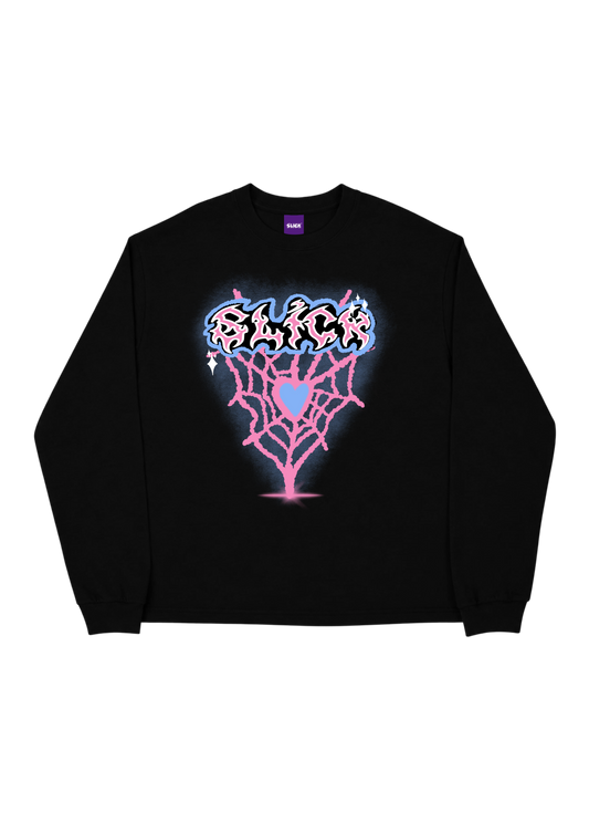 SLICK® WEB HEARTS LONG SLEEVE TEE ON BLACK