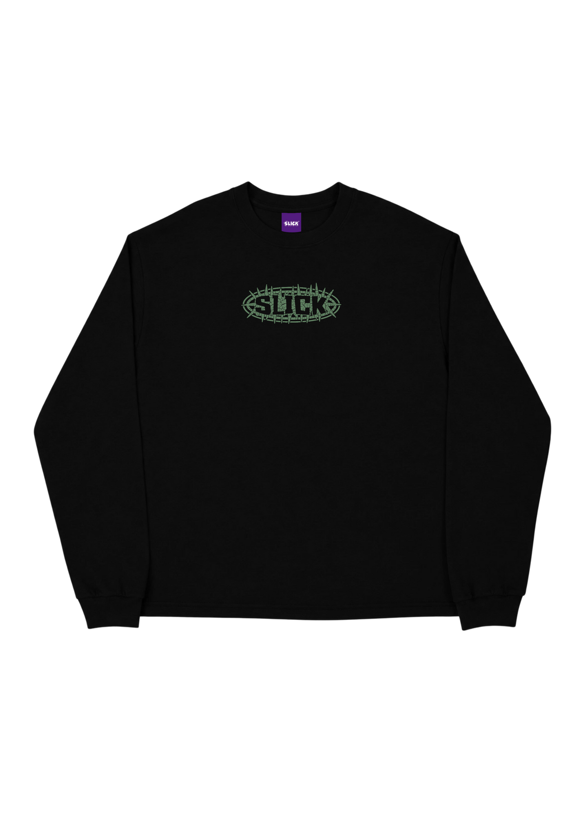 SLICK® THORNS SAGE GREEN LONG SLEEVE TEE ON BLACK