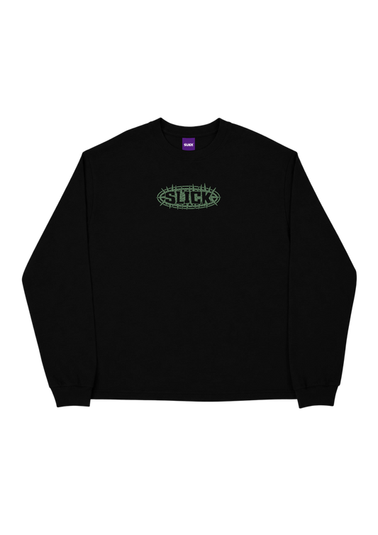 SLICK® THORNS SAGE GREEN LONG SLEEVE TEE ON BLACK