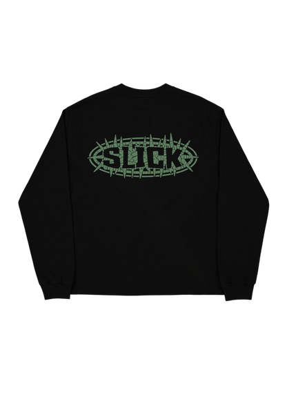 SLICK® THORNS SAGE GREEN LONG SLEEVE TEE ON BLACK