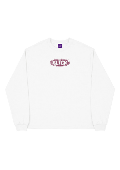 SLICK® THORNS DEEP WINE LONG SLEEVE TEE ON WHITE