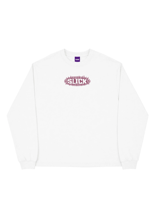 SLICK® THORNS DEEP WINE LONG SLEEVE TEE ON WHITE