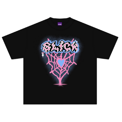 SLICK WEB HEARTS TEE ( CHARCOAL BLACK )