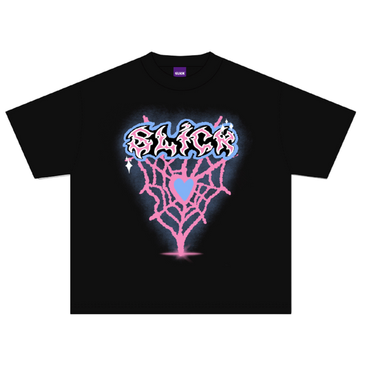 SLICK WEB HEARTS TEE ( CHARCOAL BLACK )