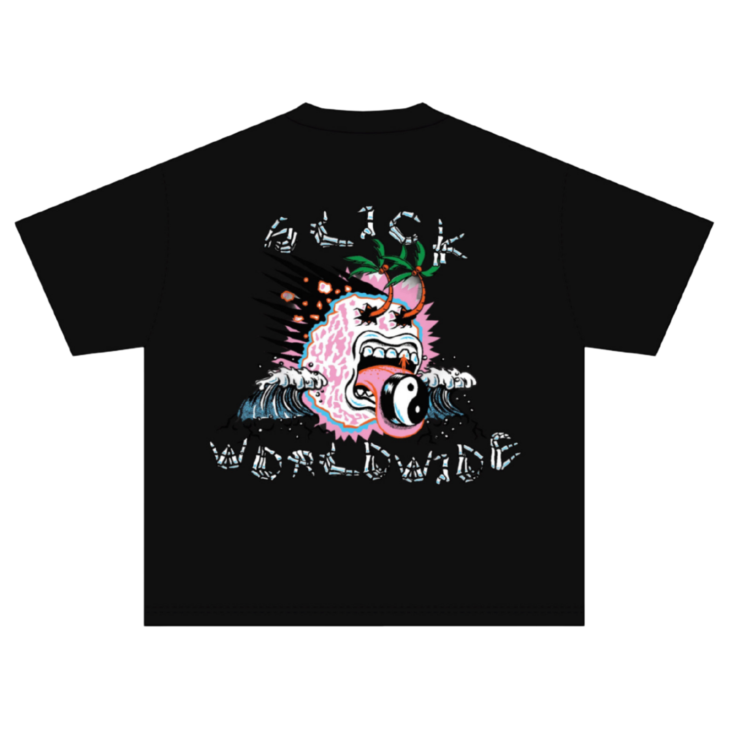 SLICK HAND SIGN BONES TEE ( CHARCOAL BLACK )