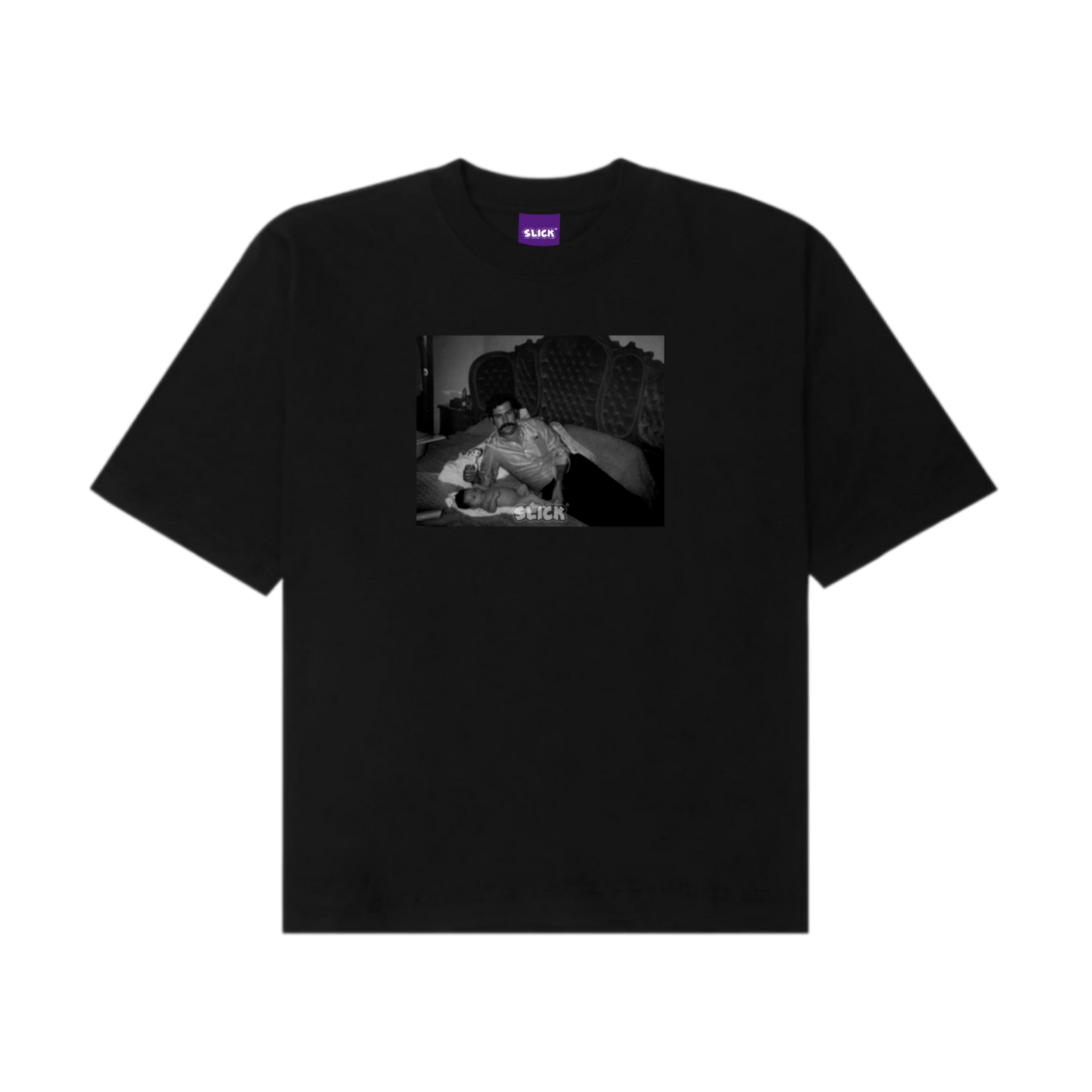 SLICK® PABLO AND ME "NEW BORN JUAN"  OVERSIZED TEE ON SHADOW BLACK | COMING SOON