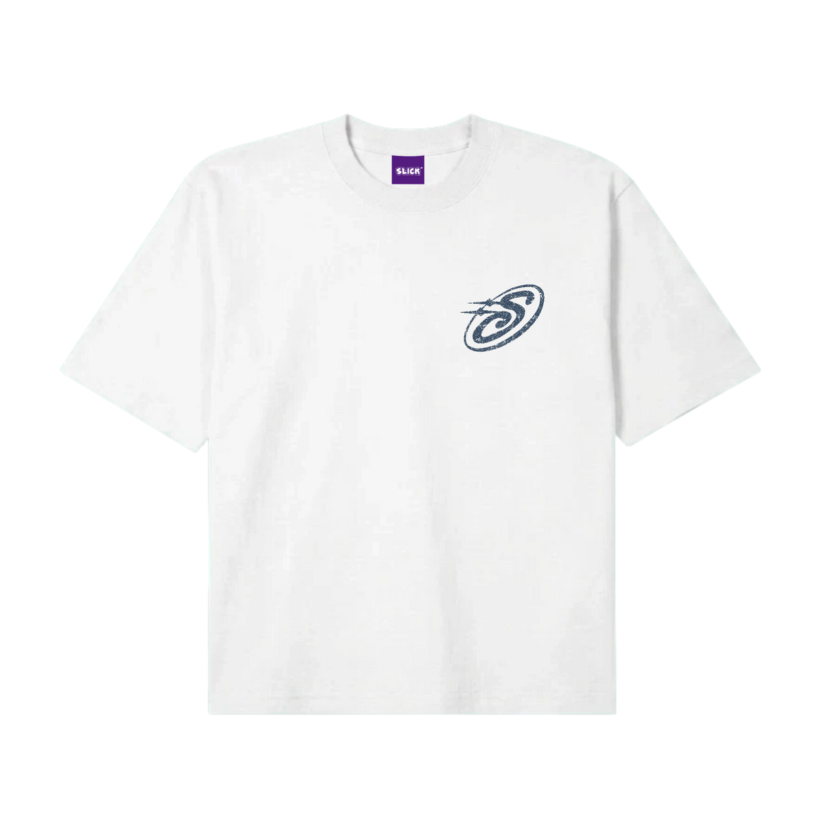 SLICK® "STU" MIDNIGHT SLATE BOXY TEE ON WHITE