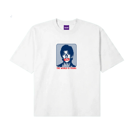 SLICK® "THE WORLD IS YOURS" BOXY TEE ON WHITE